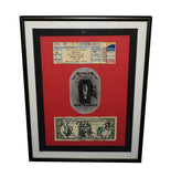 This framed 2009 Metallica Meet & Greet photo includes a signed ticket and dollar bill, autographed by Kirk Hammett, James Hetfield, Robert Trujillo, and Lars Ulrich. It's a rare and valuable collectible, offering fans a piece of rock history with a lifetime authenticity guarantee.