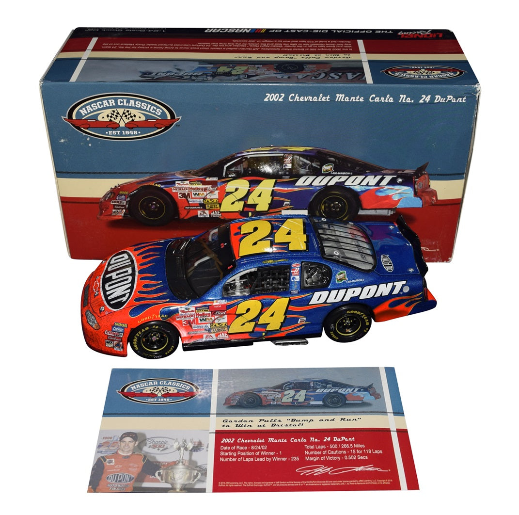 AUTOGRAPHED 2002 Jeff Gordon #24 DuPont Racing BRISTOL WIN (Bump & Run)  Raced Version NASCAR Classics Signed Lionel 1/24 Scale NASCAR Diecast Car  with 