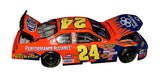 Authentic Jeff Gordon #24 DuPont Blue Flames Diecast Car Signed - Back View: Detailed design elements and exclusive signatures make this diecast car a valuable addition to any collection, perfect for display or gifting.