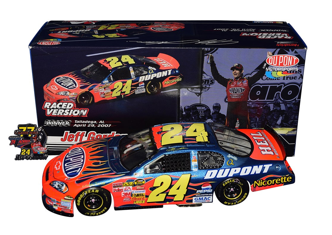 AUTOGRAPHED 2007 Jeff Gordon #24 DuPont TALLADEGA WIN (77 Career Wins Pin)  Raced Version Signed Action 1/24 Scale NASCAR Diecast Car with COA (#6123  