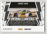 Rare Jesse Love signed NASCAR card from the 2024 Donruss Racing PEDAL TO THE METAL series, featuring a 3-color piece of race-used sheet metal. Includes COA, a must-have for collectors and fans.