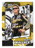 Autographed Rusty Wallace 2022 Donruss Racing RACE KINGS (#2 Miller Genuine Draft) trading card with COA, featuring a high-quality image of Wallace in action. This collectible card is a rare find for NASCAR fans and collectors, guaranteed authentic.