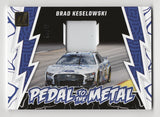 2024 Brad Keselowski Donruss Racing Pedal to the Metal Gold Insert #09/10 with race-used sheetmetal. Only 10 available, making this limited-edition NASCAR collectible a rare and cherished item.