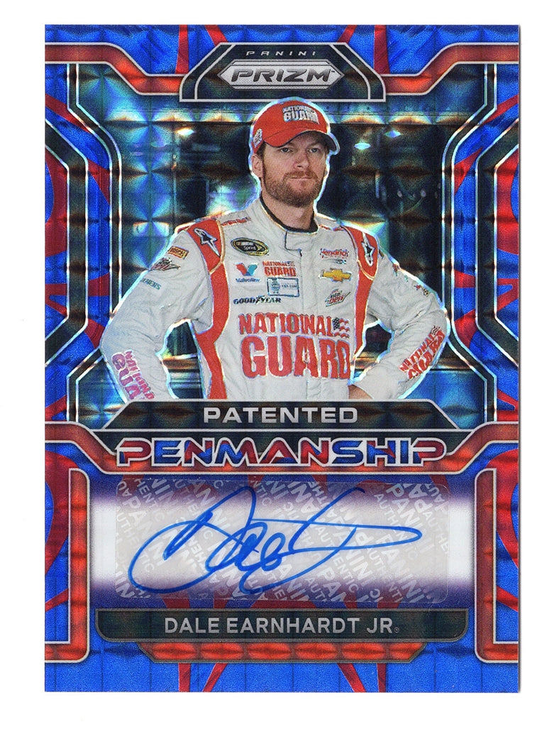 Dale Earnhardt Jr. 2022 Panini Prizm Racing REACTIVE BLUE AUTOGRAPH  (Patented Penmanship) Signed NASCAR Collectible Insert Trading Card #23/30  (Only 