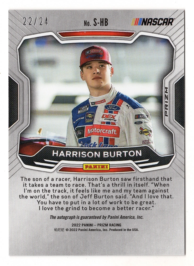 Harrison Burton 2022 Panini Prizm Racing RAINBOW PRIZM AUTOGRAPH Rare  Signed NASCAR Collectible Insert Trading Card #22/24 (Only 24 Made!)