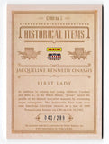Jacqueline Kennedy Onassis Historical Items Trading Card - Unique relic card capturing the elegance of a cultural icon.