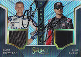 2X AUTOGRAPHED Clint Bowyer & Kurt Busch 2017 Panini Select Racing SELECT PAIRS (Race-Used Tire) Stewart-Haas Team Dual Signed NASCAR Collectible Trading Card with COA