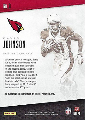 DAVID JOHNSON 2016 Panini Contenders Football NFL INK AUTOGRAPH (Arizona  Cardinals) Rare Signed Insert NFL Collectible Football Trading Card