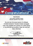 AUTOGRAPHED Todd Bodine 2007 Wheels Racing THUNDER STROKES (Authentic Signature) #30 Lumber Toyota Truck Series Team Signed Collectible NASCAR Trading Card