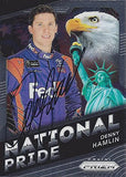 AUTOGRAPHED Denny Hamlin 2018 Panini Prizm NATIONAL PRIDE (#11 FedEx Team) Joe Gibbs Racing Monster Cup Series Insert Signed Collectible NASCAR Trading Card with COA