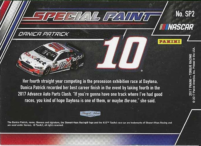 AUTOGRAPHED Danica Patrick 2017 Panini Torque Racing SPECIAL PAINT Insert  Signed Collectible NASCAR Trading Card with COA