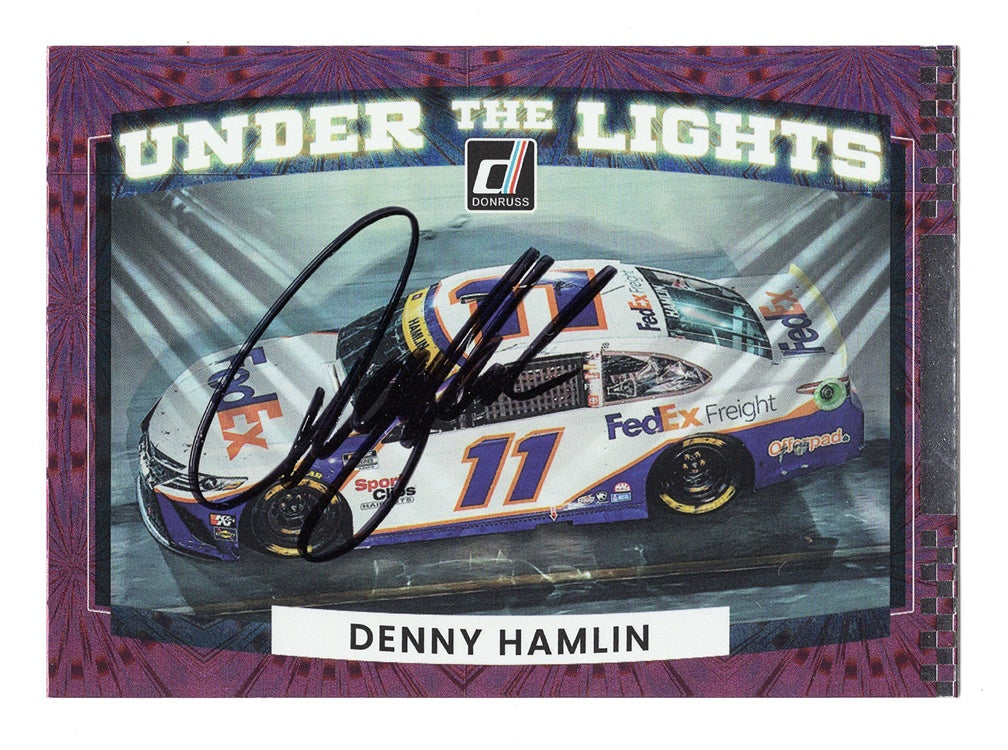 AUTOGRAPHED Denny Hamlin 2022 Donruss Racing UNDER THE LIGHTS (#11 FedEx  Team) Rare Insert Signed NASCAR Collectible Trading Card with COA