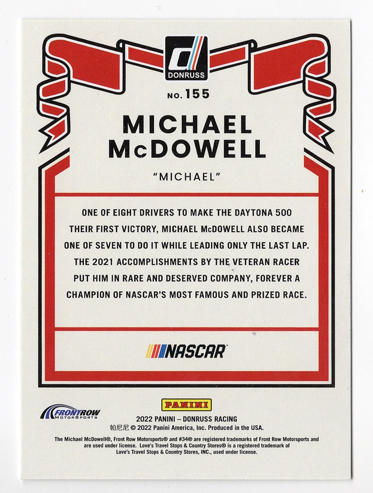 AUTOGRAPHED Michael McDowell 2022 Donruss Racing RARE GRAY PARALLEL (# –  Trackside