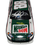 Own a piece of racing history with this 2X AUTOGRAPHED 2008 Dale Earnhardt Jr. & Darrell Waltrip #88 Mountain Dew Retro Diecast Car. Signed by two NASCAR legends, Dale Earnhardt Jr. and Darrell Waltrip, this 1/24 scale replica captures the essence of old-school racing glory. 