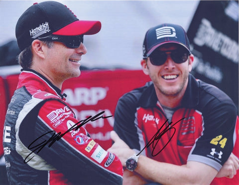 Autographed Jeff Gordon & Alan Gustafson 2015 #24 Drive To End Hunger Racing dual signed 9x11 inch NASCAR glossy photo with Certificate of Authenticity (COA).
