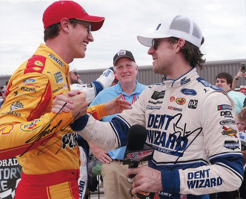 Own this dual-signed 8x10 photo of Ryan Blaney and Joey Logano from their 2019 Talladega race win. Signed by both drivers and accompanied by a COA, it’s a must-have collectible.