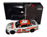 Close-up of 2022 Chase Elliott & Alan Gustafson #9 Hooters Racing Diecast Car autographed by both.