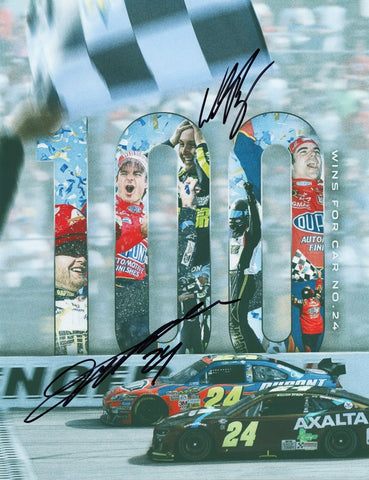 Autographed Jeff Gordon & William Byron 2023 #24 Hendrick Motorsports 100 Wins rare dual signed 9x11 inch NASCAR glossy photo with Certificate of Authenticity (COA).
