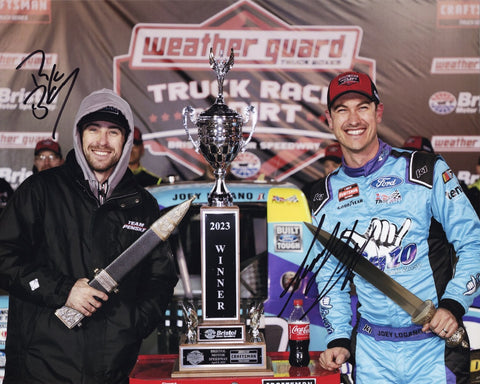 Relive the thrill of the 2023 Bristol Dirt Win with this 2X AUTOGRAPHED Joey Logano & Ryan Blaney Dual Signed 8x10 Inch Racing Photo, a must-have for racing aficionados.