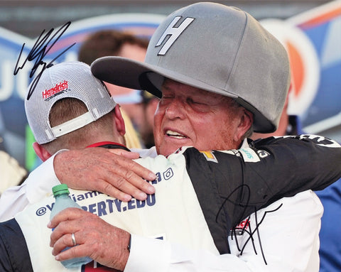 Capture the jubilant Victory Lane Hug with this 2X AUTOGRAPHED William Byron & Rick Hendrick Dual Signed 8x10 Inch Racing Photo.