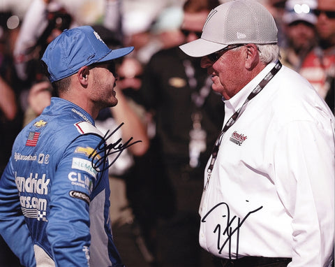 This 8x10 glossy NASCAR photo features Kyle Larson and Rick Hendrick, both autographed in 2024 during a Pit Road Talk moment. With the signatures of Larson, driver of the #5 Hendrick Motorsports car, and Hendrick, the legendary team owner, this photo is an invaluable collectible for NASCAR fans and collectors.