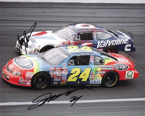Celebrate the legacy of NASCAR’s golden era with this autographed 1998 Winston Cup Series photo of Jeff Gordon and Mark Martin. Signed by both, this glossy 8x10 photo is perfect for collectors, complete with COA for authenticity.