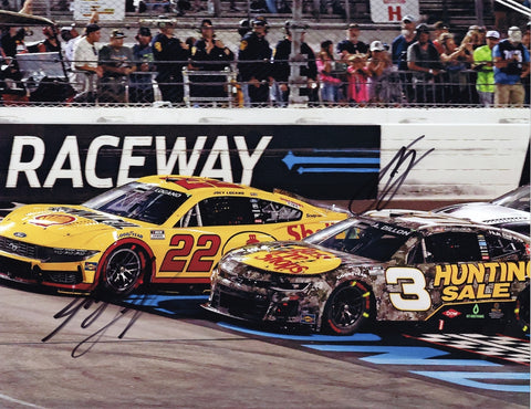 Capture the intensity of the 2024 Richmond Raceway with this dual-signed 9x11 photo of Joey Logano and Austin Dillon. Signed by both drivers, this NASCAR glossy photo comes with a COA for authenticity and makes an ideal gift for NASCAR fans.