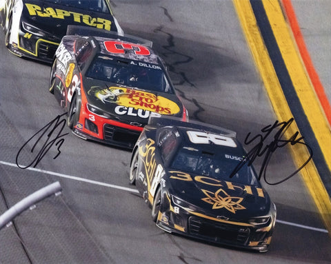 Get ready to race with an AUTOGRAPHED Kyle Busch & Austin Dillon 2023 Richard Childress Racing Dual Signed 8x10 Inch NASCAR Photo, honoring their partnership in the #8 3CHI Team and #3 Bass Pro cars.