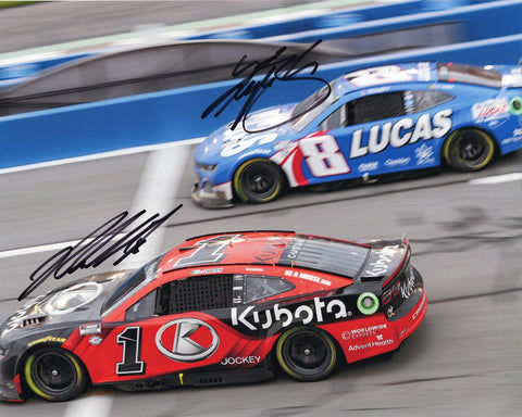 Boost your collection with this exceptional Autographed Kyle Busch & Ross Chastain 2023 NASCAR Photo, an exquisite piece that encapsulates the speed and excitement of NASCAR.