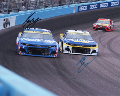 Make a statement with this Autographed Kyle Larson & Chase Elliott 8x10 Inch Photo, perfect for showcasing your passion for racing.