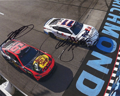 Capture the excitement of NASCAR with this autographed 8x10 photo of Martin Truex Jr. and Denny Hamlin racing at Richmond Speedway. Signed by both drivers, it’s a must-have for collectors and comes with a COA.