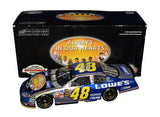 2X autographed 2004 Jimmie Johnson and Chad Knaus #48 Lowe's Atlanta Win Always In Our Hearts raced version Action 1/24 scale NASCAR diecast featuring authentic dual signatures, race-winning detail, and a Certificate of Authenticity. A rigid, plastic toploader is included for protection and display purposes, making it a great gift.