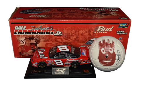 Autographed 2001 Dale Earnhardt Jr. #8 Budweiser Dover Win 1/24 scale NASCAR diecast, featuring intricate details and a 9/11 Tribute design, perfect for collectors and fans.