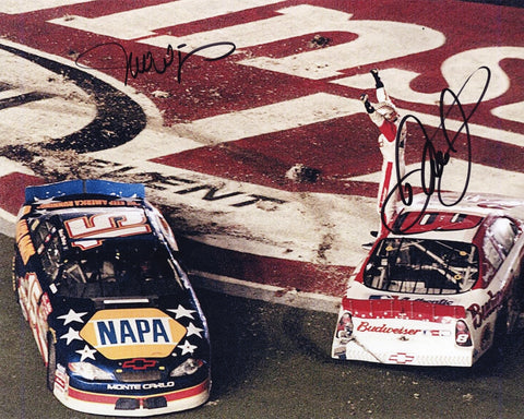 This autographed 2001 Daytona 500 victory photo features Dale Earnhardt Jr. and Michael Waltrip, signed by both drivers and comes with a COA. A great addition to any NASCAR collection.