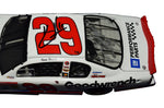 Signed 2001 Kevin Harvick #29 White Goodwrench Dale Sr. Tribute 1/24 scale NASCAR diecast, part of a limited series. Includes COA and a lifetime guarantee of authenticity, perfect for collectors.