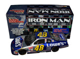 Autographed 2002 Jimmie Johnson #48 Lowe’s Rookie Iron Man Series NASCAR diecast with a brushed metal finish. Signed by Johnson and Knaus, includes COA and lifetime authenticity guarantee.