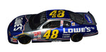 2002 Jimmie Johnson #48 Lowe’s Rookie Iron Man Series diecast car, featuring a sleek brushed metal finish. Signed by Johnson and Knaus, limited to only 504 units, includes COA and lifetime authenticity guarantee.