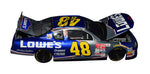 Autographed 2002 Jimmie Johnson #48 Lowe’s Rookie Iron Man Series NASCAR diecast with a brushed metal finish. Signed by Johnson and Knaus, includes COA and lifetime authenticity guarantee.