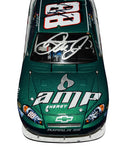 A front view of the 2008 Dale Earnhardt Jr. #88 AMP Racing Daytona Twin 150 win diecast, featuring signed autographs by Dale Earnhardt Jr. and Rick Hendrick. This rare diecast, limited to just 808 pieces, captures all the raced version details, making it a perfect collectible for NASCAR fans.