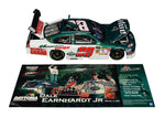 A side view of the 2008 Dale Earnhardt Jr. #88 AMP Racing Daytona Twin 150 win diecast car, featuring signature autographs from Dale Earnhardt Jr. and Rick Hendrick. With only 808 made, this limited edition diecast is an essential piece for collectors, accompanied by a Certificate of Authenticity (COA).
