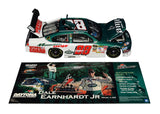 A side view of the 2008 Dale Earnhardt Jr. #88 AMP Racing Daytona Twin 150 win diecast car, featuring signature autographs from Dale Earnhardt Jr. and Rick Hendrick. With only 808 made, this limited edition diecast is an essential piece for collectors, accompanied by a Certificate of Authenticity (COA).
