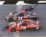 Relive the thrilling 2016 Daytona 500 finish with this dual-signed 8x10 photo of Denny Hamlin and Martin Truex Jr., an iconic moment in NASCAR history. Includes COA.