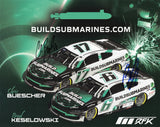 Official 2025 RFK Racing Hero Card featuring Brad Keselowski and Chris Buescher, both signatures clearly shown above the Build Submarines car design. This signed 8x10 collectible celebrates teamwork and American pride, making it a must-have item and a perfect gift for NASCAR fans and collectors alike.