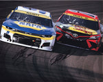 A must-have for NASCAR fans, this 2X autographed photo of Chase Elliott and Martin Truex Jr. captures their racing moments. With COA, it's perfect for display.