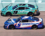 Dual-signed 8x10 NASCAR photo of Kyle Larson and Chase Elliott racing at Homestead-Miami Speedway during the 2025 season. Featuring bold, clear autographs and vivid track action, this collectible includes a COA and makes a fantastic gift for any NASCAR fan or memorabilia collector.