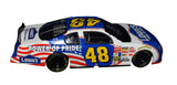 Premium 2X autographed Jimmie Johnson and Chad Knaus 2002 #48 Lowe's Power of Pride Team Caliber Pit Stop Series 1/24 scale NASCAR diecast collectible with Certificate of Authenticity. A rigid, plastic toploader is included for protection and display purposes, making this an excellent gift for racing fans.