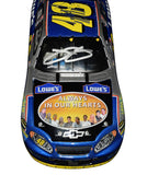 Collectible 2004 Action 1/24 scale Jimmie Johnson and Chad Knaus dual autographed #48 Lowe's Atlanta Win raced version NASCAR diecast with race-inspired graphics and authentic signatures. Includes a Certificate of Authenticity plus a rigid, plastic toploader for protection, display, and gift giving.