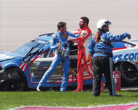 Relive the dramatic 2022 Las Vegas race with this 2X autographed photo of Kyle Larson and Bubba Wallace after their post-crash altercation. COA included for authenticity.