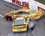 Own a piece of racing history with this 2X AUTOGRAPHED Logano & Kenseth 8x10 Inch Racing Photo, capturing the unforgettable 2015 Martinsville Race wreck.