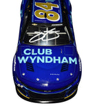 Close-up of the dual autographed 2023 Jimmie Johnson and Richard Petty #84 Club Wyndham Legacy Motor Club Lionel 1/24 scale diecast showcasing premium craftsmanship, authentic signatures, vibrant sponsor graphics, and an included Certificate of Authenticity.